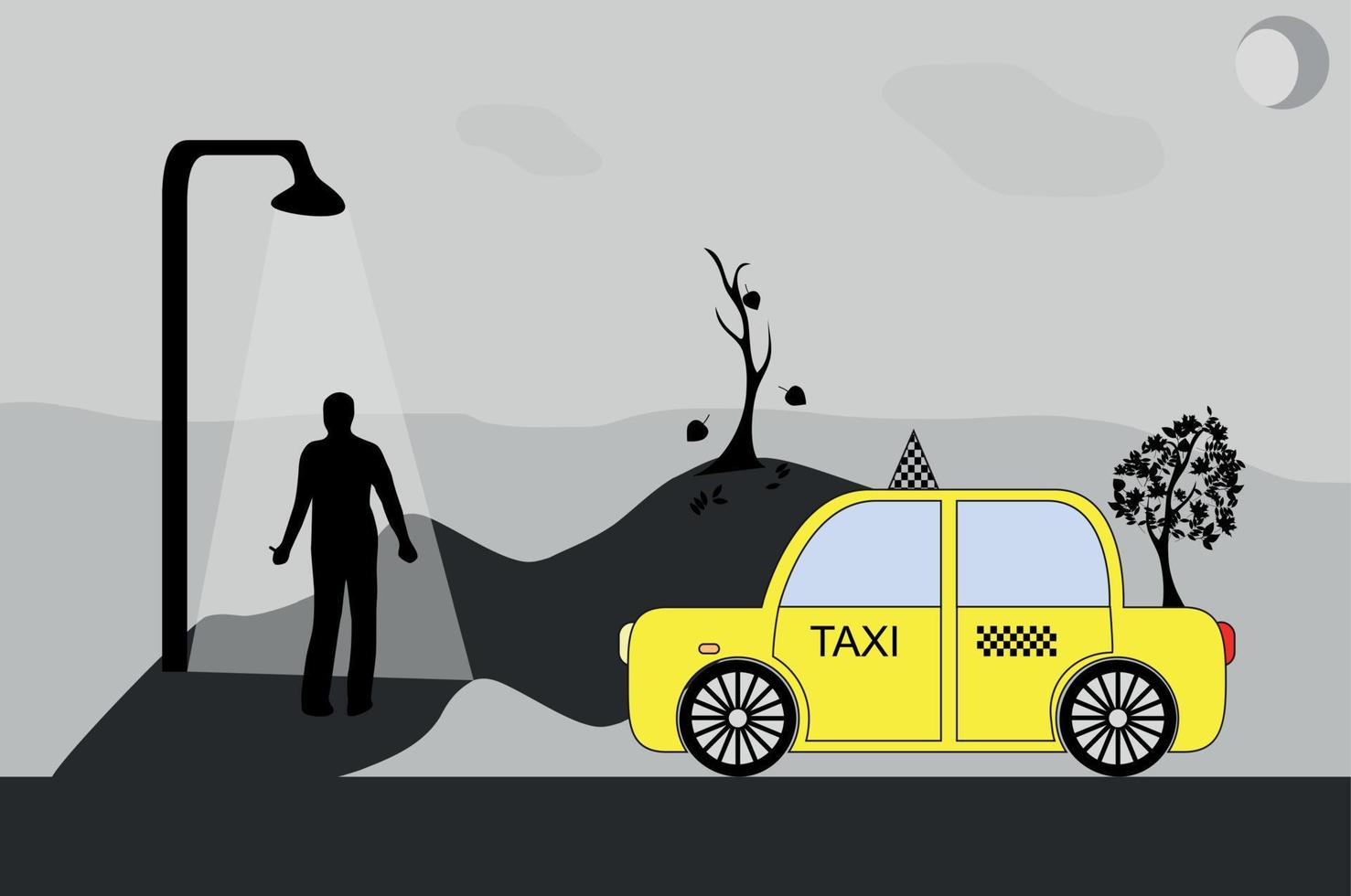 man is een taxi 's nachts. vectorillustratie. vector