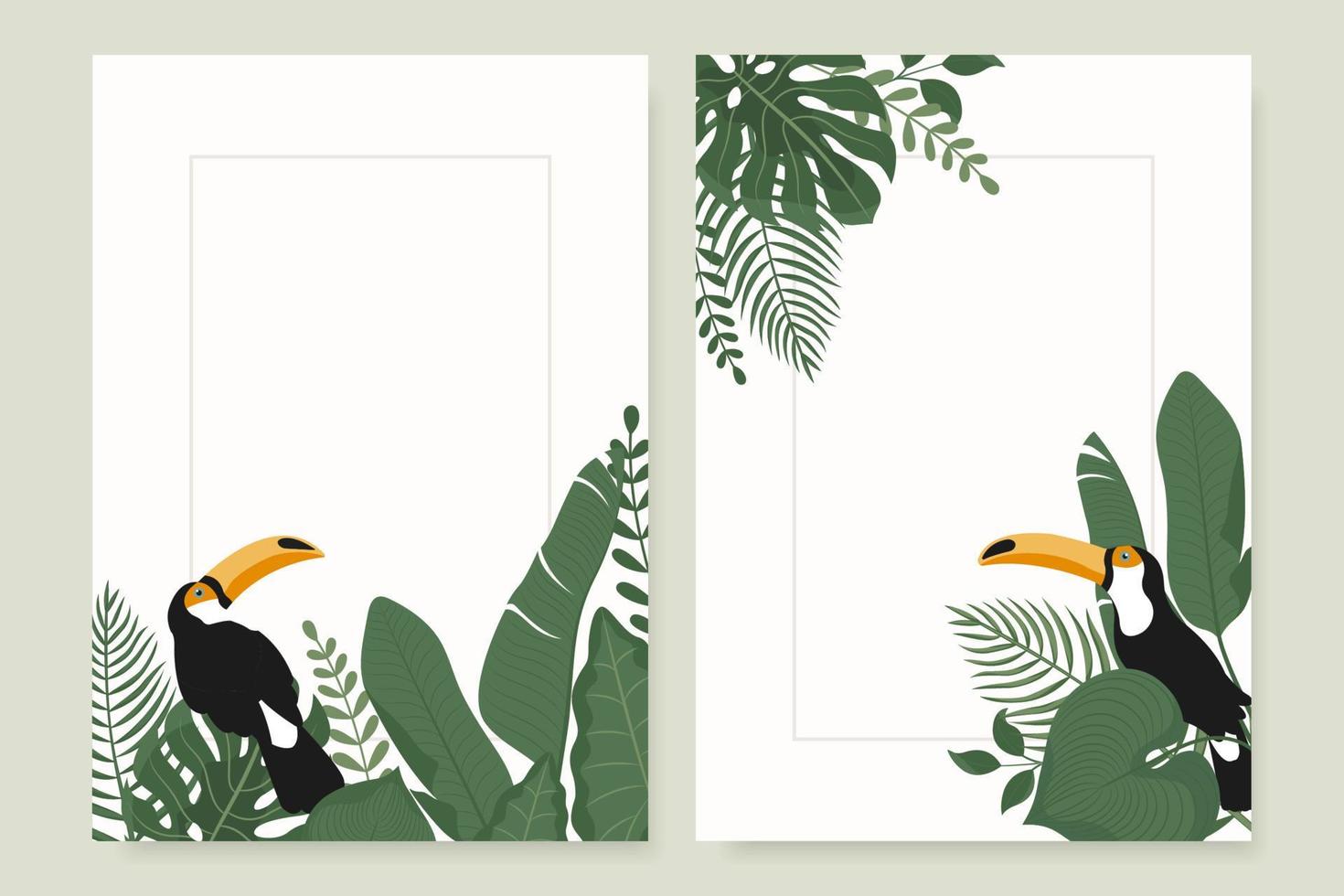 moderne verticale spandoeken met tropische bladeren en toekanvogel. vector