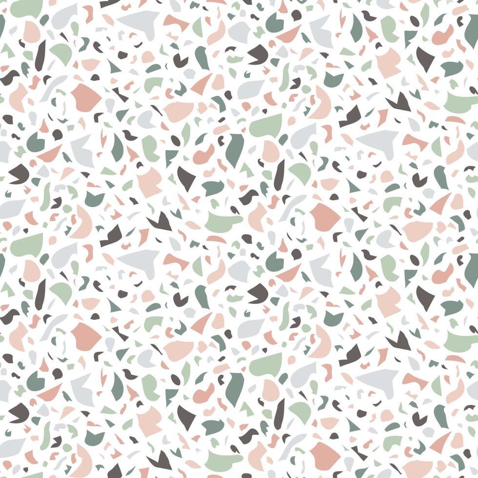 terrazzo naadloos patroon. print in klassieke Italiaanse vloerstijl. vector abstracte achtergrond met chaotische vlekken. groene, roze en grijze kleur.