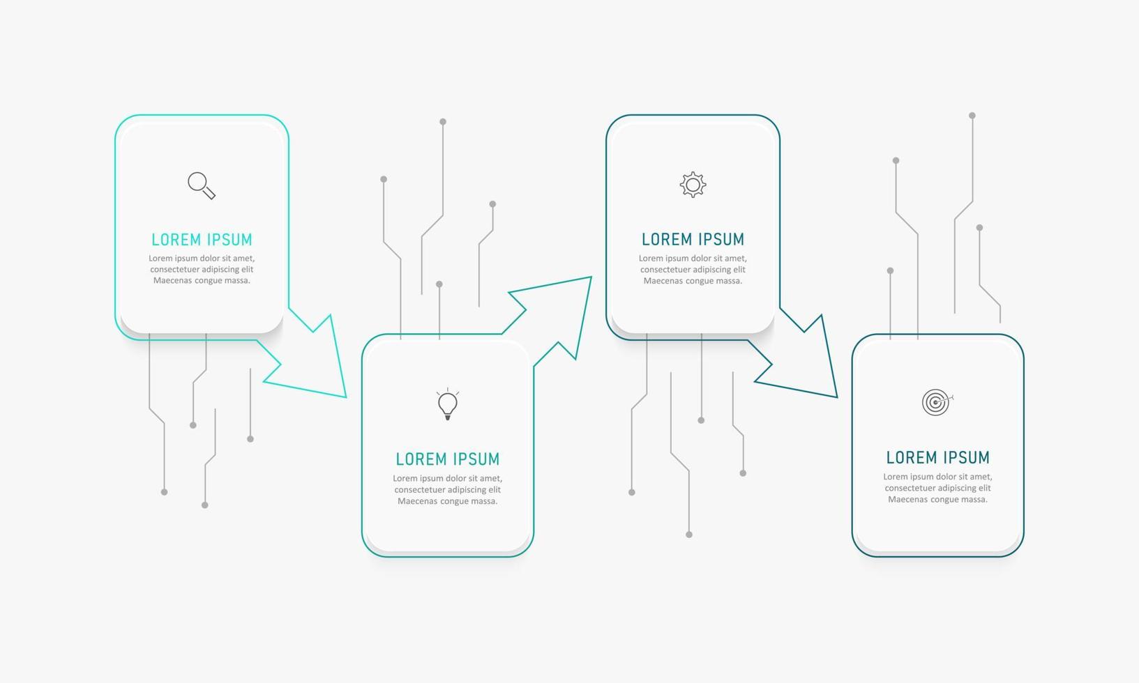 vector infographic labelontwerpsjabloon met pictogrammen en 4 opties of stappen. kan worden gebruikt voor procesdiagram, presentaties, workflowlay-out, banner, stroomschema, infografiek.