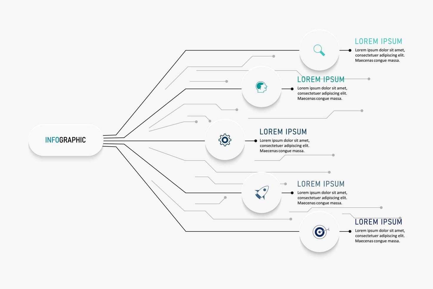 vector infographic labelontwerpsjabloon met pictogrammen en 5 opties of stappen. kan worden gebruikt voor procesdiagram, presentaties, workflowlay-out, banner, stroomschema, infografiek.