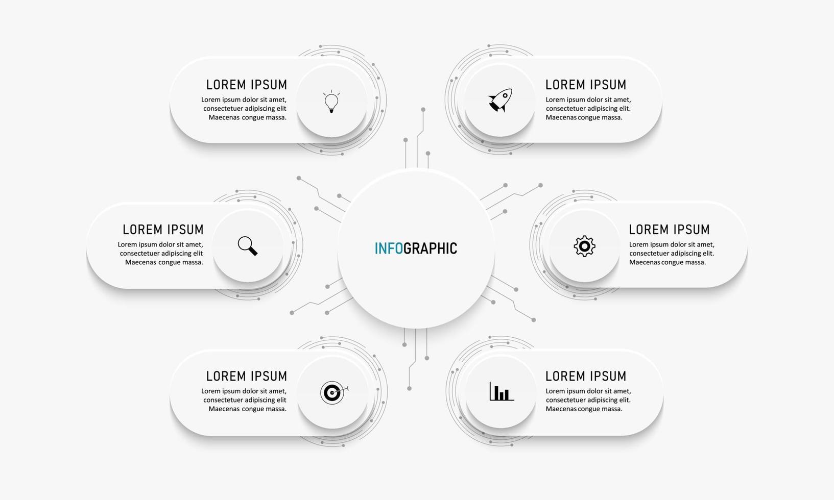 vector infographic labelontwerpsjabloon met pictogrammen en 6 opties of stappen. kan worden gebruikt voor procesdiagram, presentaties, workflowlay-out, banner, stroomschema, infografiek.