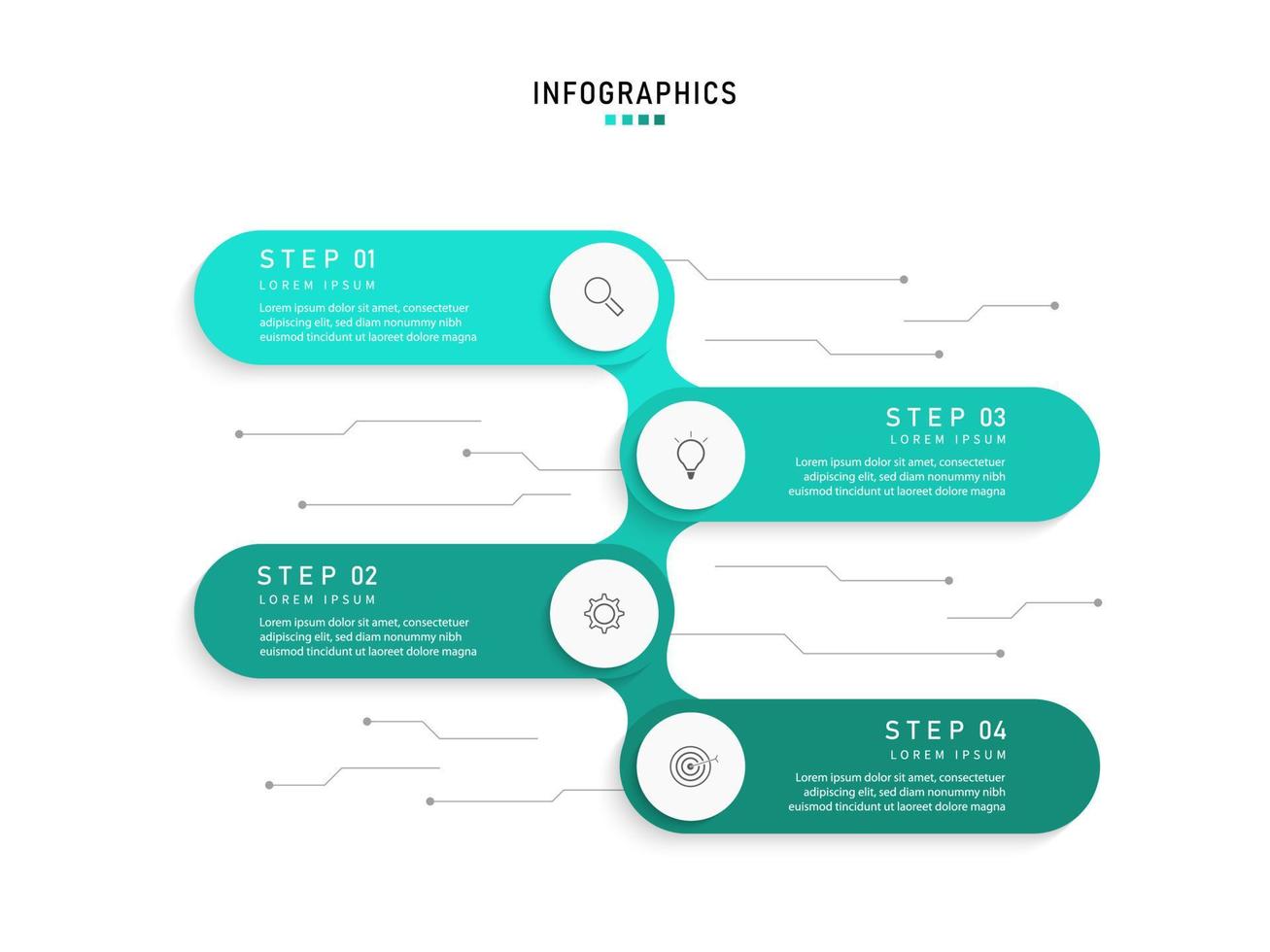 vector infographic labelontwerpsjabloon met pictogrammen en 4 opties of stappen. kan worden gebruikt voor procesdiagram, presentaties, workflowlay-out, banner, stroomschema, infografiek.