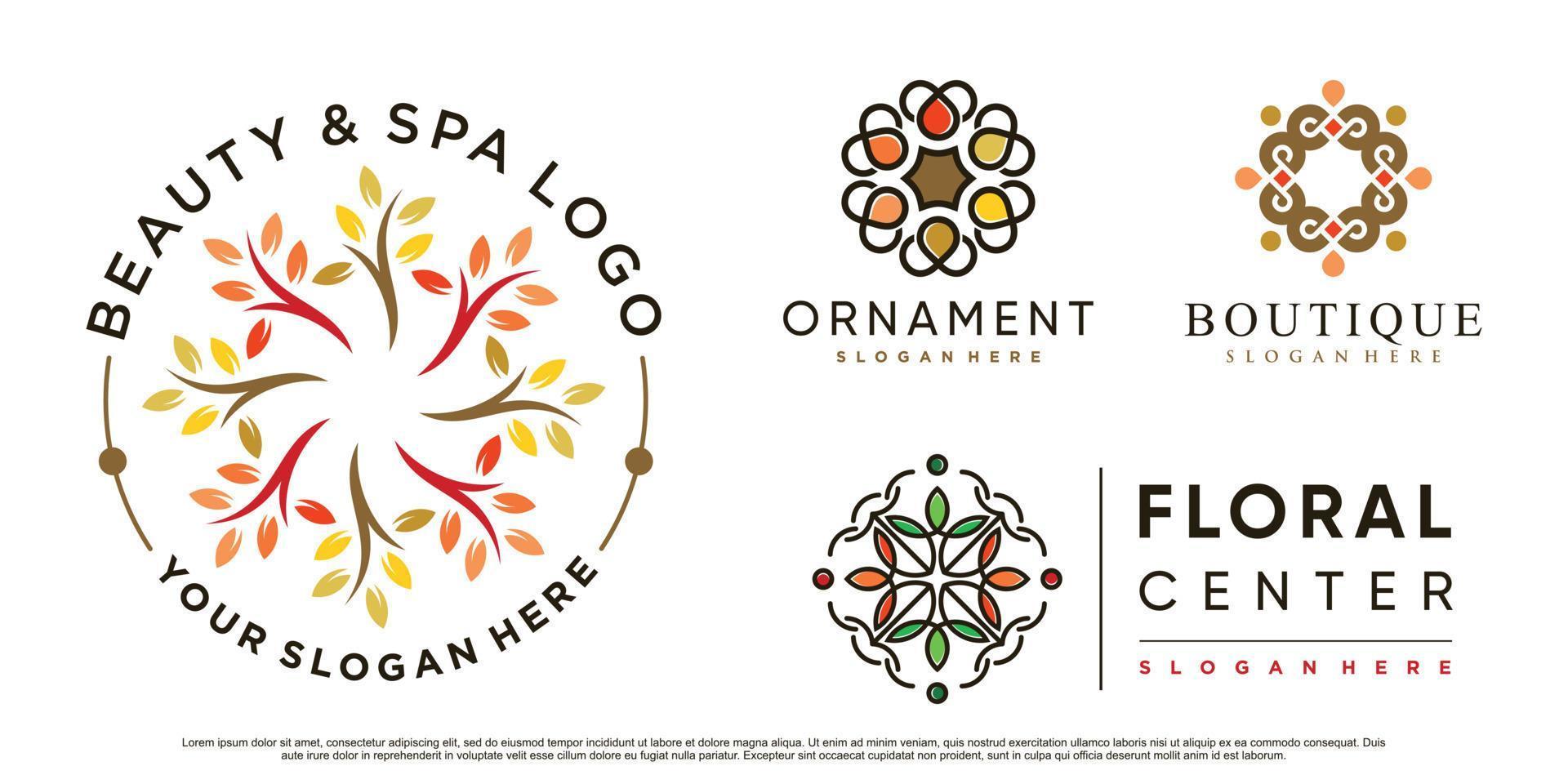 set van abstracte bloemen schoonheid logo ontwerp illustratie met creatieve element premium vector