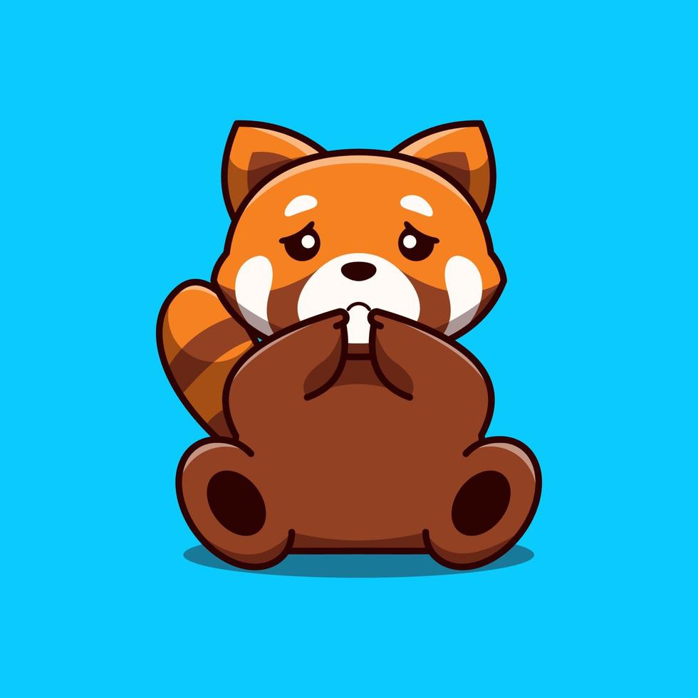schattige rode panda droevige cartoon pictogram illustratie vector