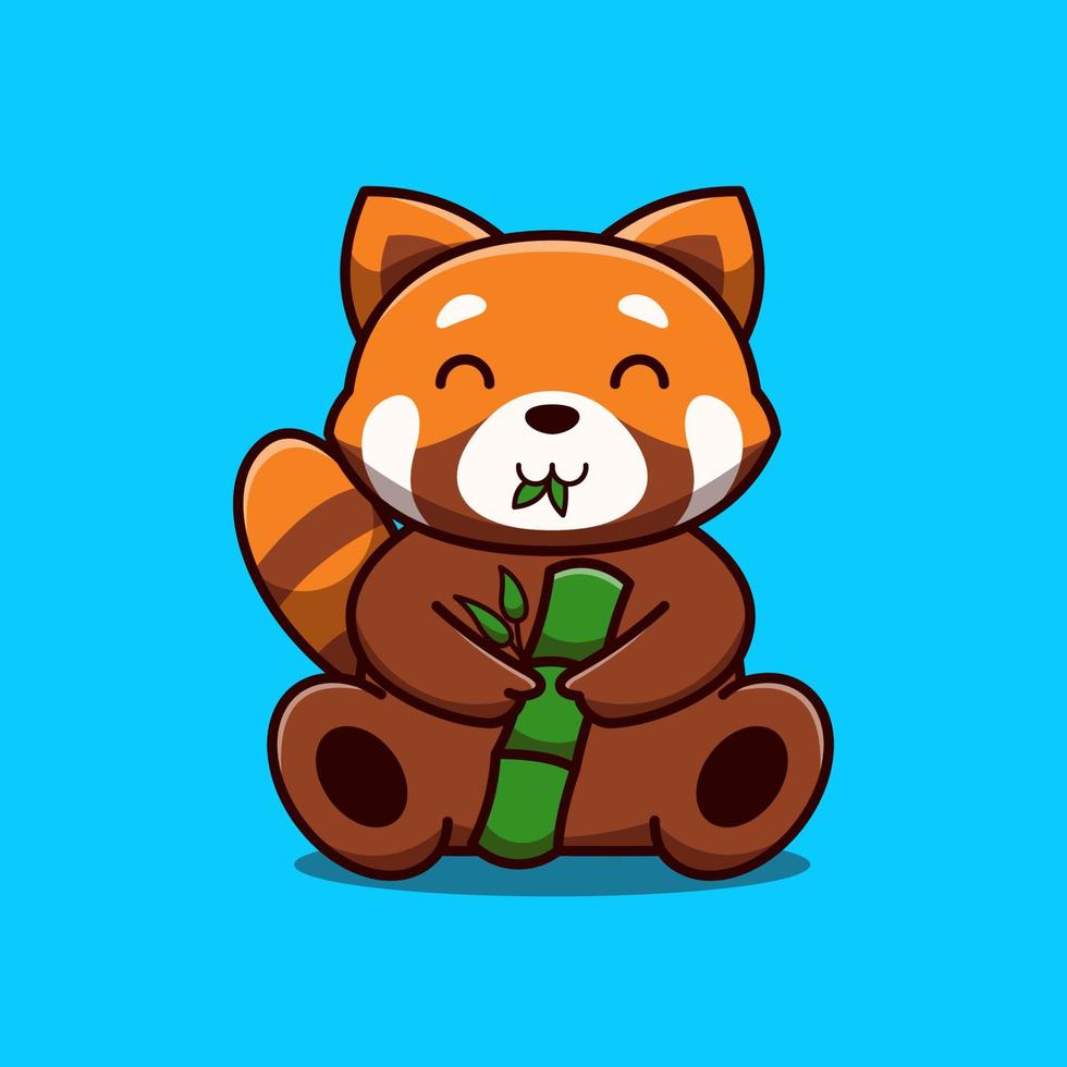 schattige rode panda met bamboe cartoon pictogram illustratie vector