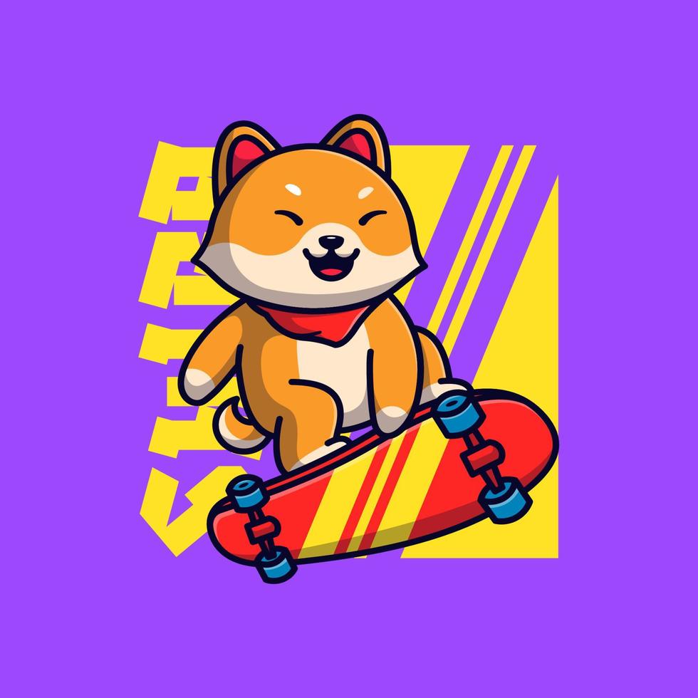 schattige shiba inu schaatsen cartoon afbeelding vector