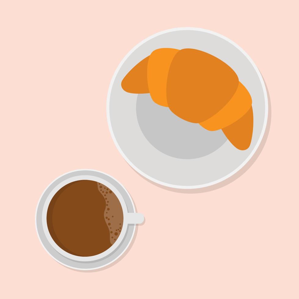 croissant en koffie. ontbijt vector