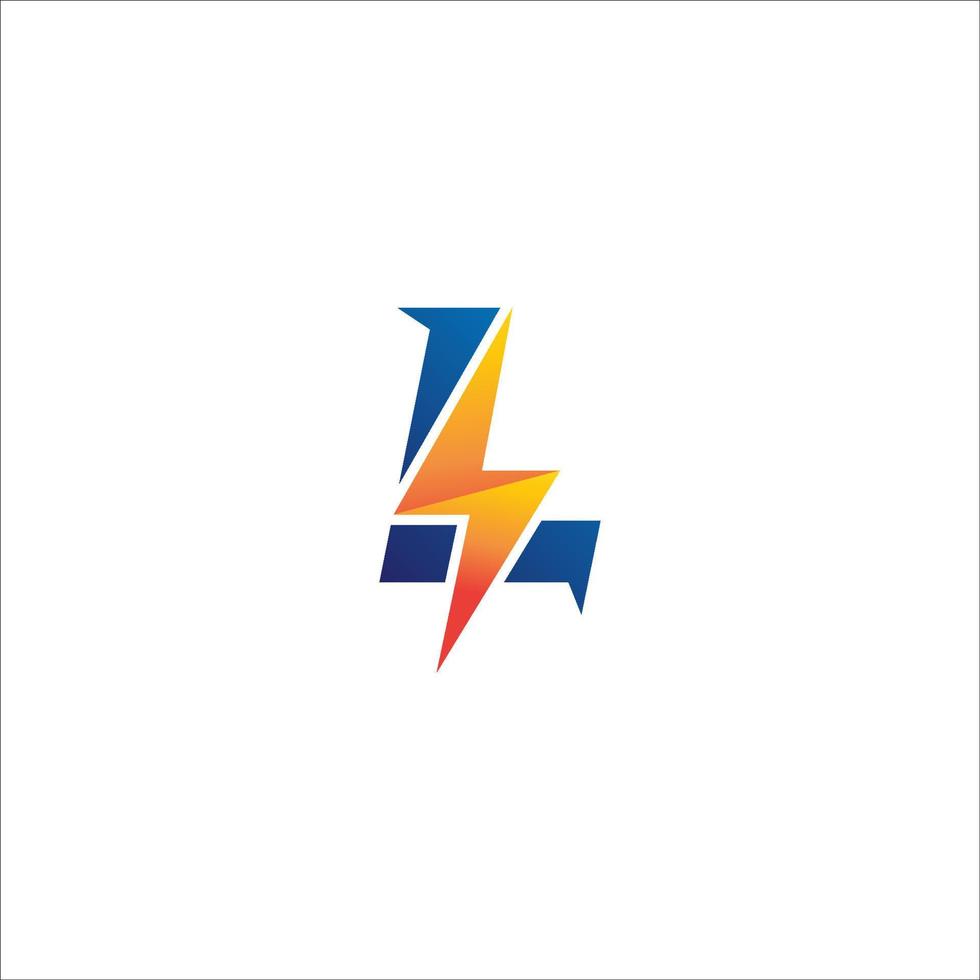 letter l eerste logo ontwerpsjabloon. alfabet met bliksemschicht vorm logo concept. blauw, geel oranje gradatie kleurenthema. geïsoleerd op een witte achtergrond. vector