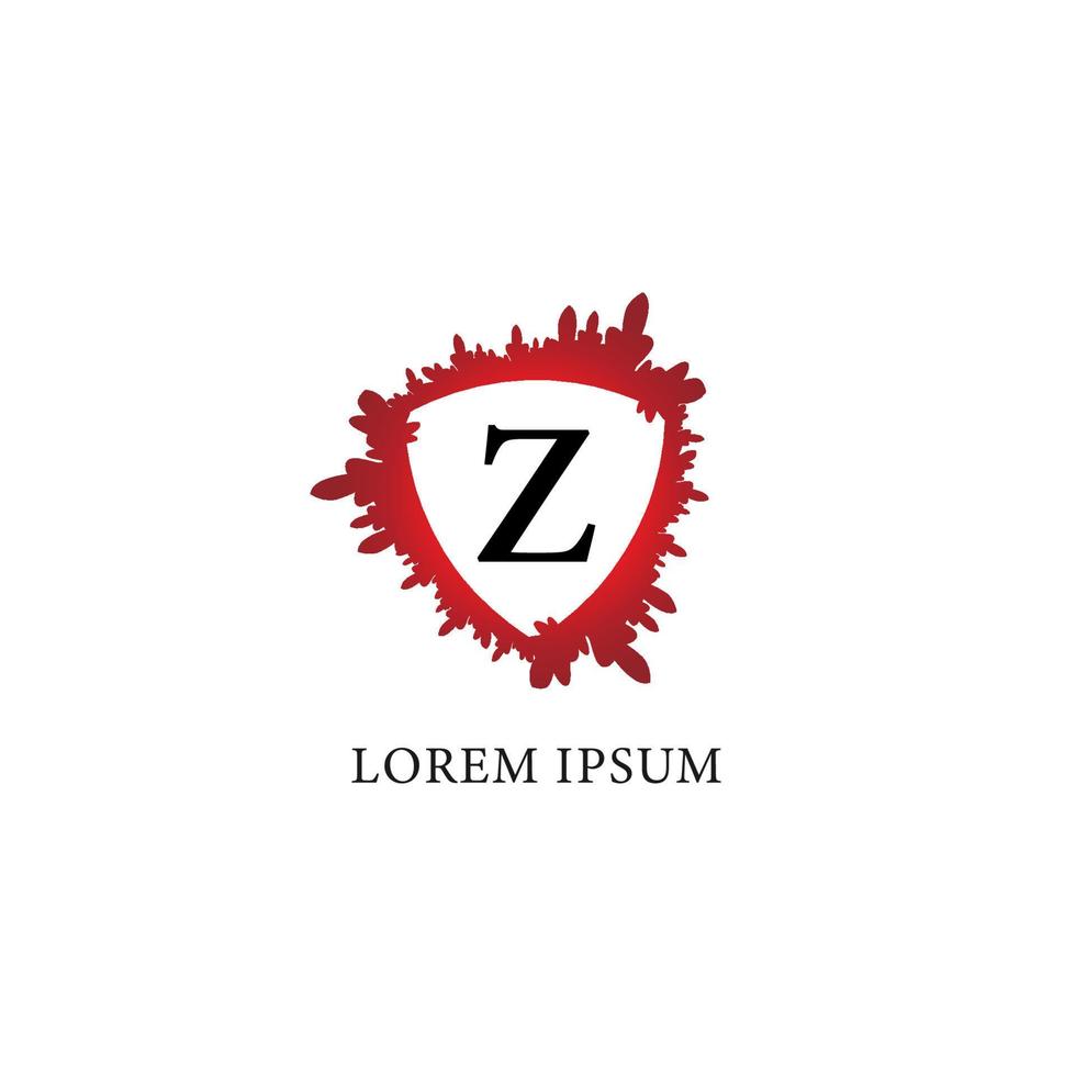 letter z alfabet logo ontwerpsjabloon. scheutje bloed met schildvorm in het midden. verzekering, bescherming, horror, veiligheid. eerste abjad logo concept. geïsoleerd op een witte achtergrond. vector