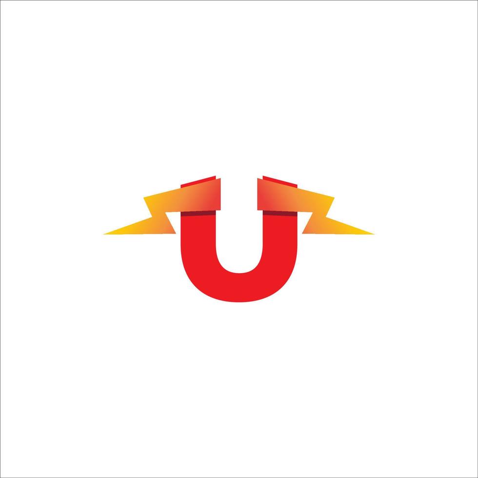 letter u eerste logo ontwerpsjabloon. alfabet met donder vorm logo concept. hete rode en oranje gradatie kleurenthema. geïsoleerd op witte achtergrond vector