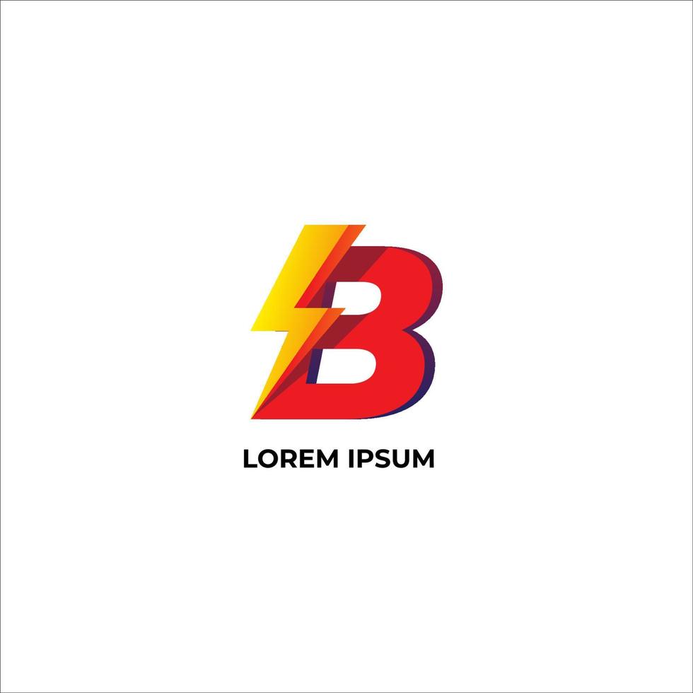 b eerste logo ontwerp briefsjabloon geïsoleerd op een witte achtergrond. alfabet met donder vorm logo concept. heet rood en geeloranje gradatiekleurenthema. vector