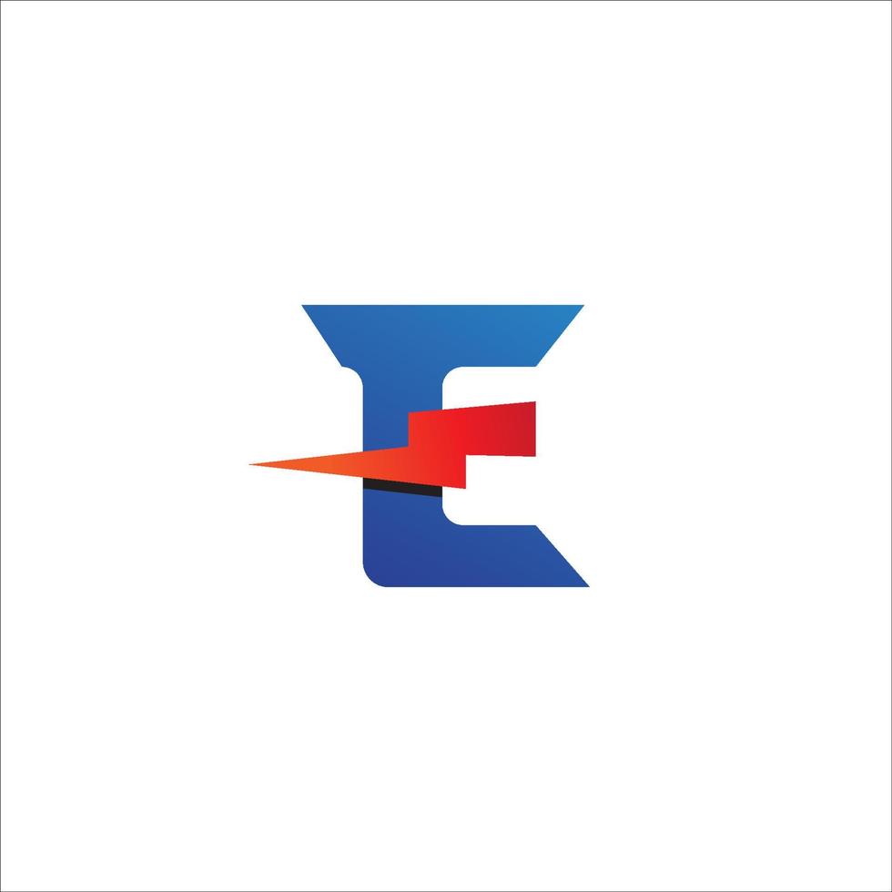 letter e eerste logo ontwerpsjabloon. alfabet met donder pictogram logo concept. rood, blauw gradatie kleurenthema. geïsoleerd op een witte achtergrond. vector