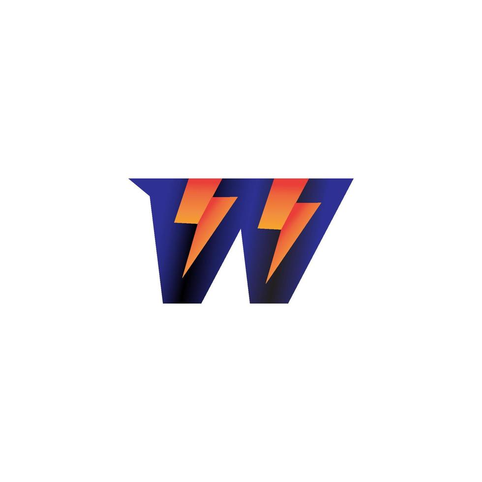 letter w eerste logo ontwerpsjabloon. alfabet met donder vorm logo concept. donkerblauw en oranje gradatie kleurenthema. geïsoleerd op witte achtergrond vector