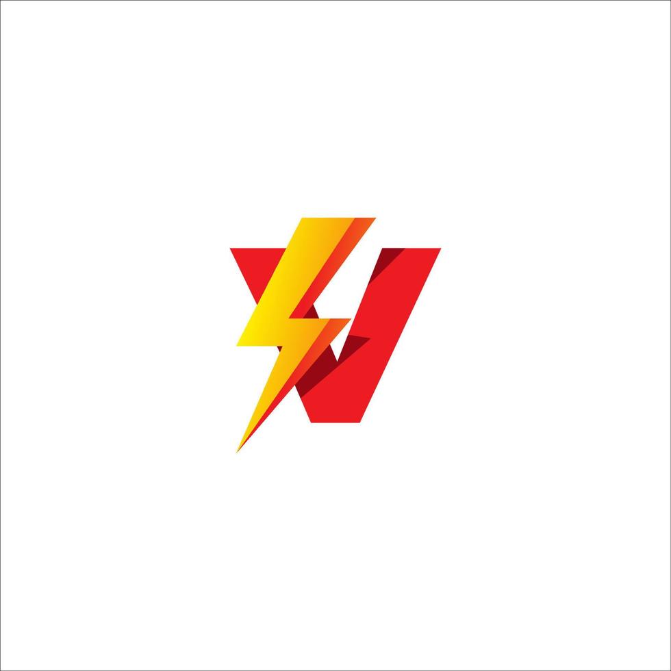 v eerste logo ontwerp briefsjabloon geïsoleerd op een witte achtergrond. alfabet met donder vorm logo concept. heet rood en geeloranje gradatiekleurenthema. vector