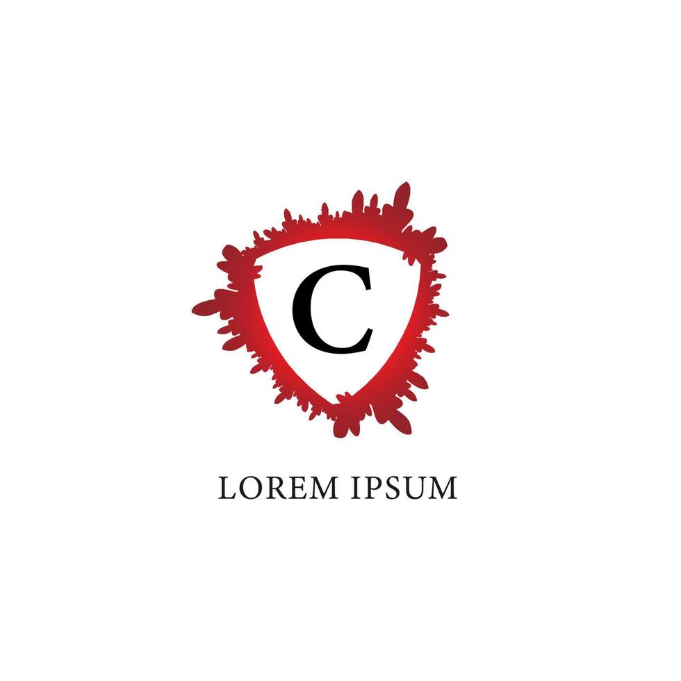 letter c alfabet logo ontwerpsjabloon. scheutje bloed met schildvorm in het midden. verzekering, bescherming, horror, veiligheid. eerste abjad logo concept geïsoleerd op een witte achtergrond. vector