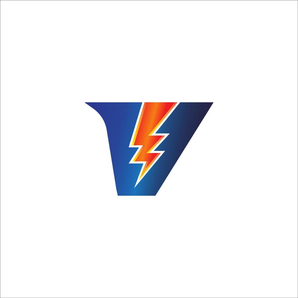 letter v eerste logo ontwerpsjabloon. alfabet met donder vorm logo concept. blauw en rood oranje gradatie kleurenthema. geïsoleerd op witte achtergrond vector