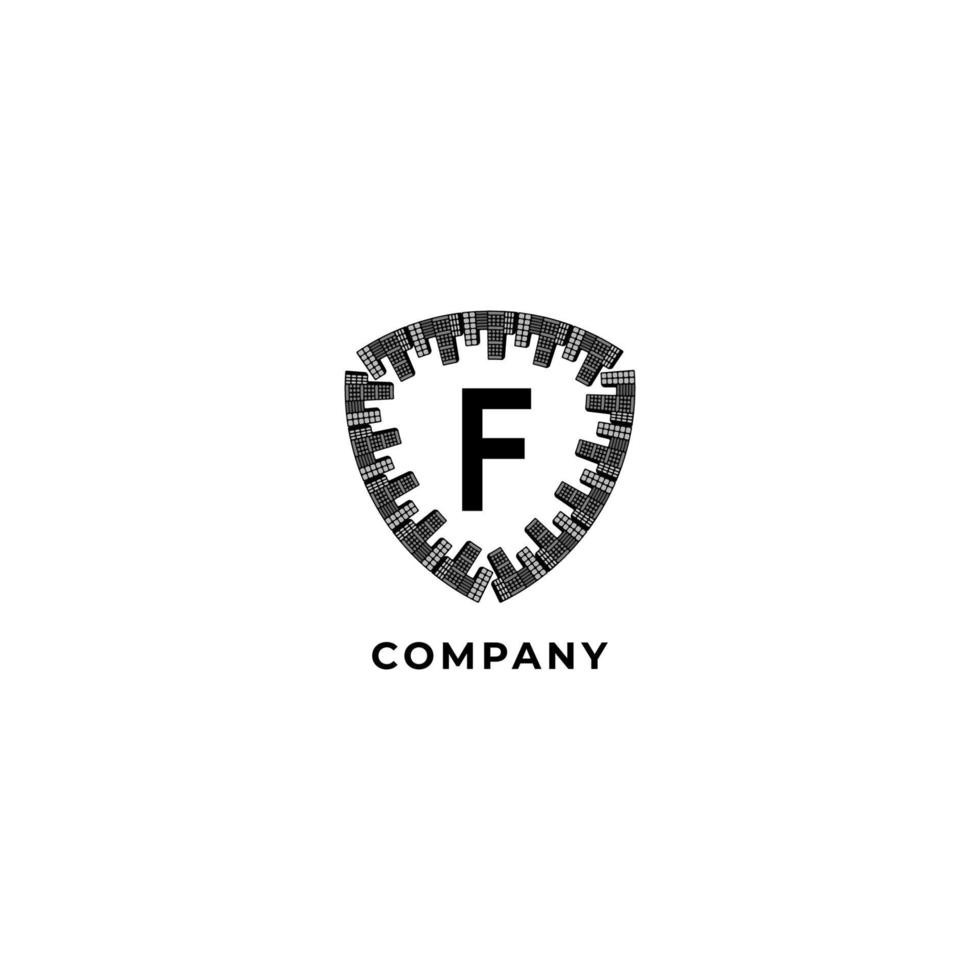 letter f alfabet logo ontwerpsjabloon. stad schild illustratie. verzekering, beveiliging, bescherming logo concept. geïsoleerd op een witte achtergrond. vector