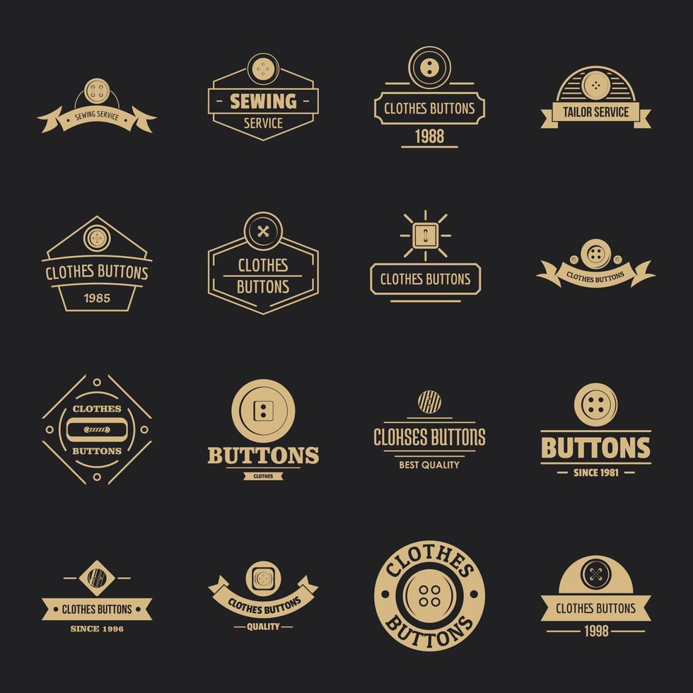 kleding knop naaien logo iconen set, eenvoudige stijl vector