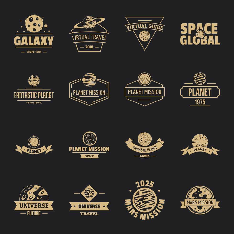 ruimte planeet logo iconen set, eenvoudige stijl vector