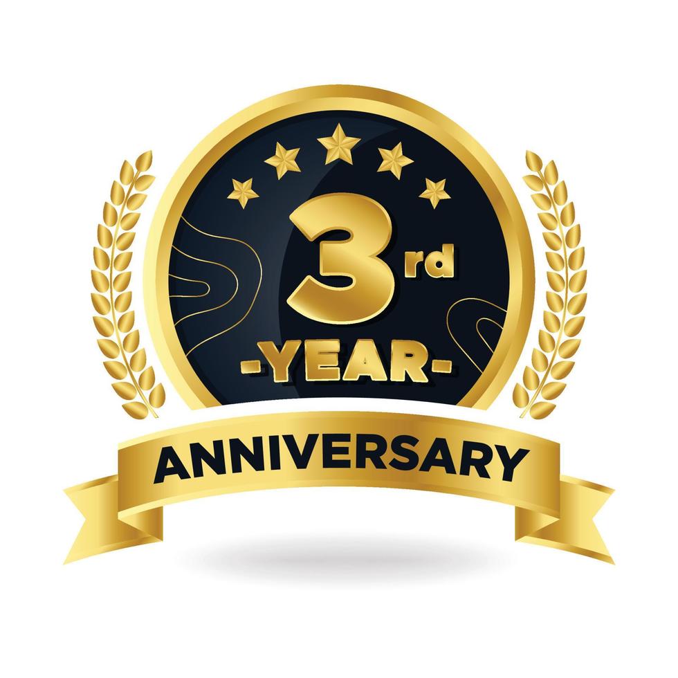 3e verjaardag gouden badge embleem logo viering pictogram lauwerkrans lijnen vector design