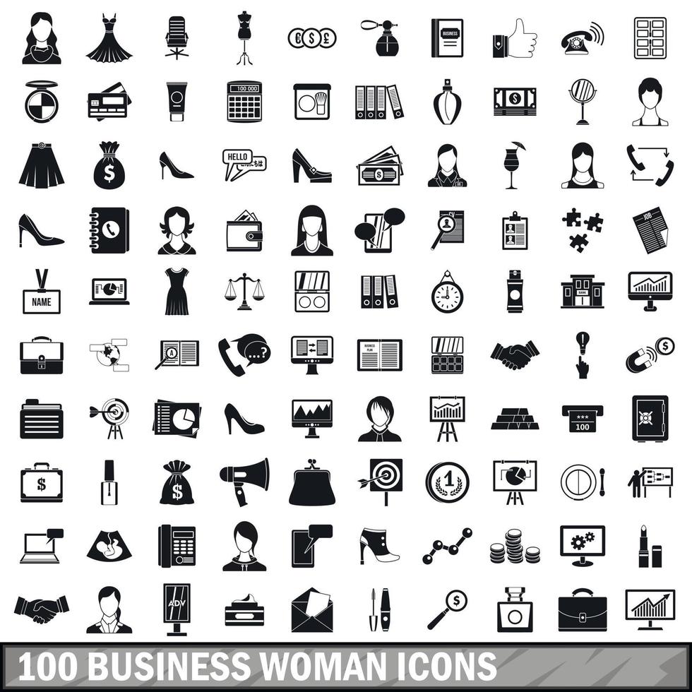 100 zakenvrouw iconen set, eenvoudige stijl vector