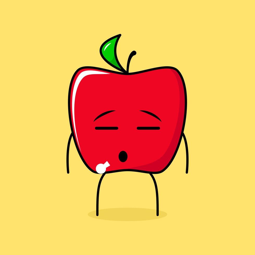 schattig rood appelkarakter met platte uitdrukking. groen en rood. geschikt voor emoticon, logo, mascotte vector