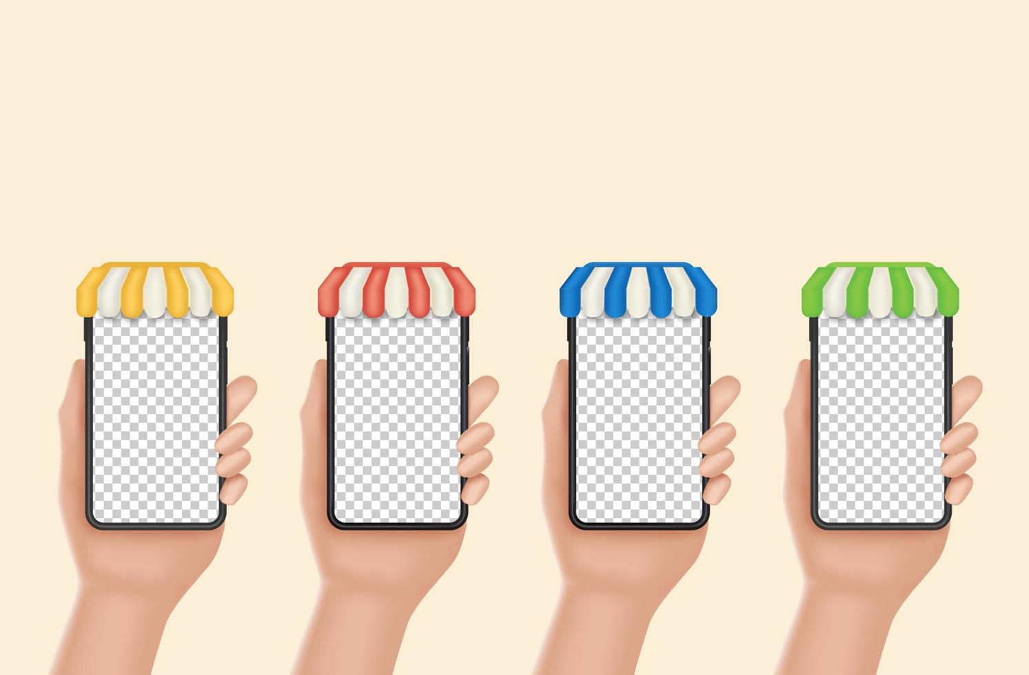 set kleur realistische winkel cartoon hand met smartphone. 3D-vectorillustratie. vector