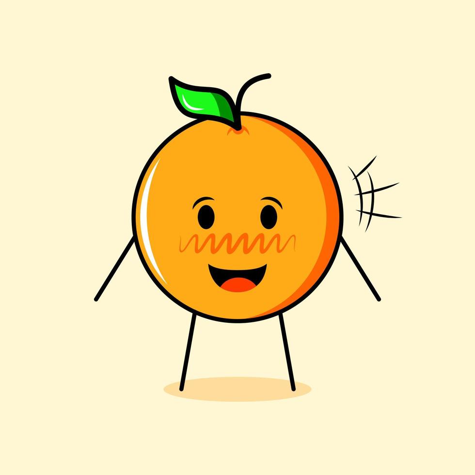 schattig oranje karakter met vrolijke uitdrukking en open mond. geschikt voor emoticon, logo, mascotte vector