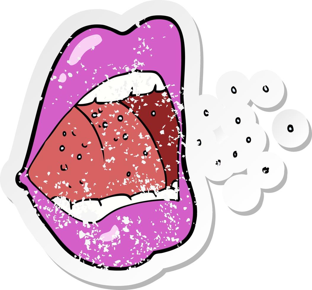 retro noodlijdende sticker van een cartoon die niest in de mond vector