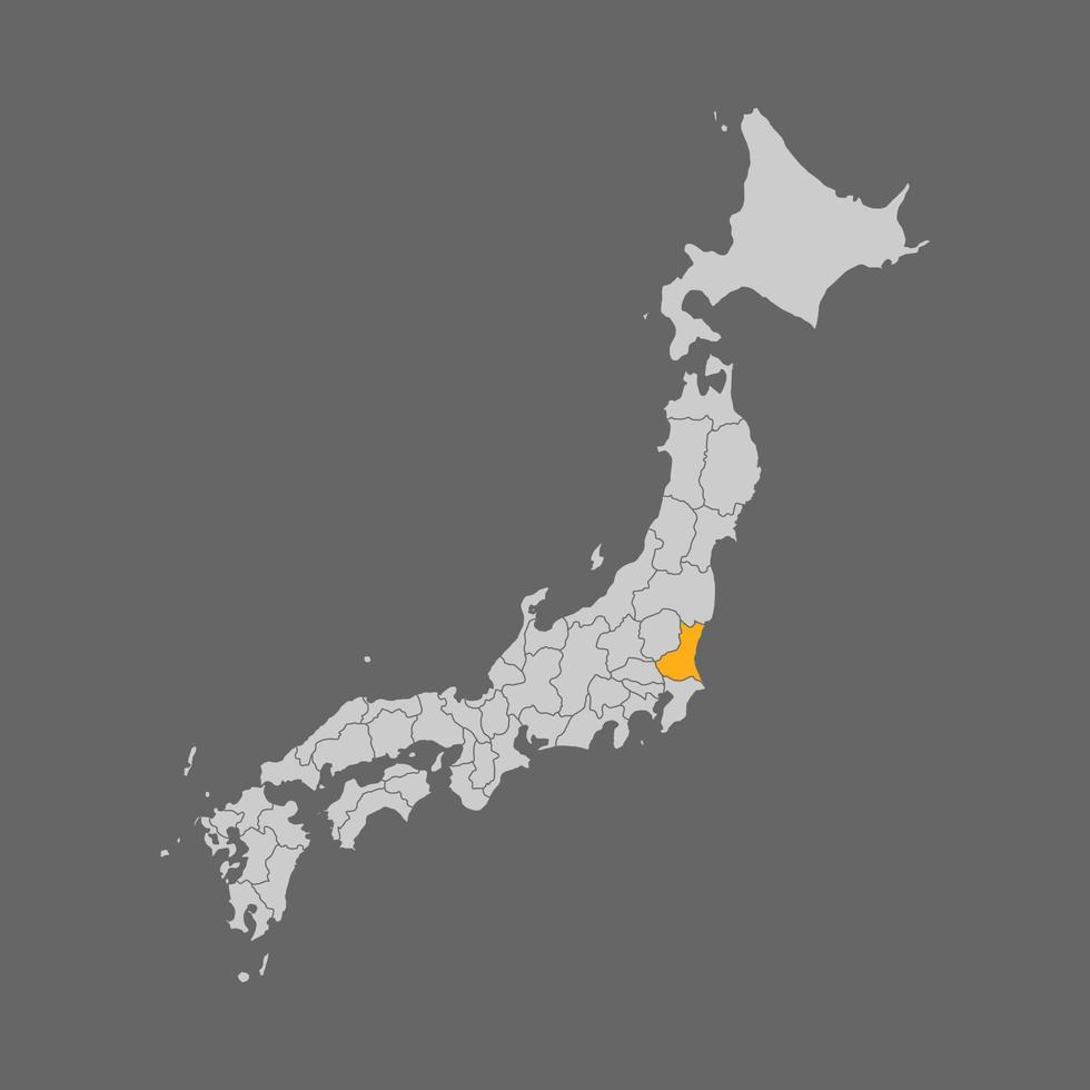 prefectuur ibaraki gemarkeerd op de kaart van japan vector