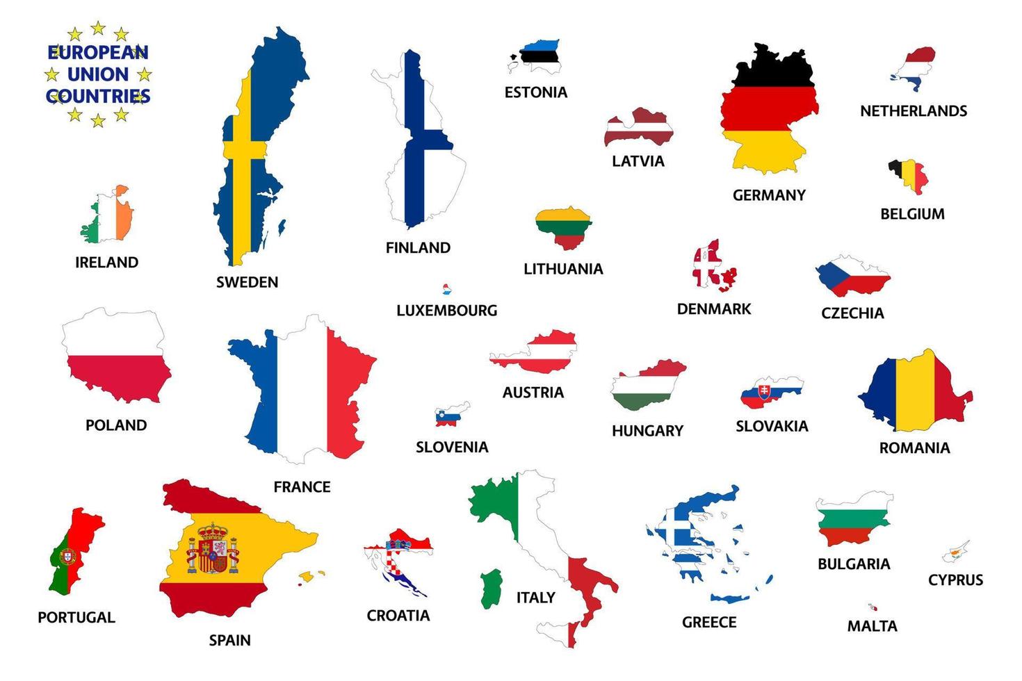 landen van de europese unie met vlaggen na brexit. lidstaten van de europese unie zonder het verenigd koninkrijk. eenvoudige vectorillustratie vector