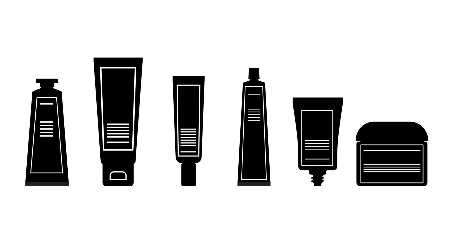 silhouet witte lijn label bodylotions, serum, huidverzorging, crème, zonnebrandcrème pomp verpakking fles cosmetisch plat ontwerp vector