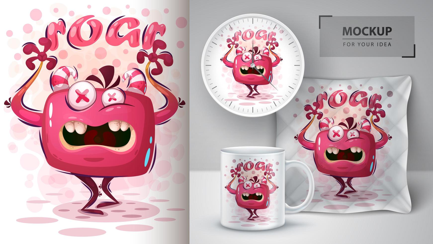 gekke cartoon monster brullende poster vector