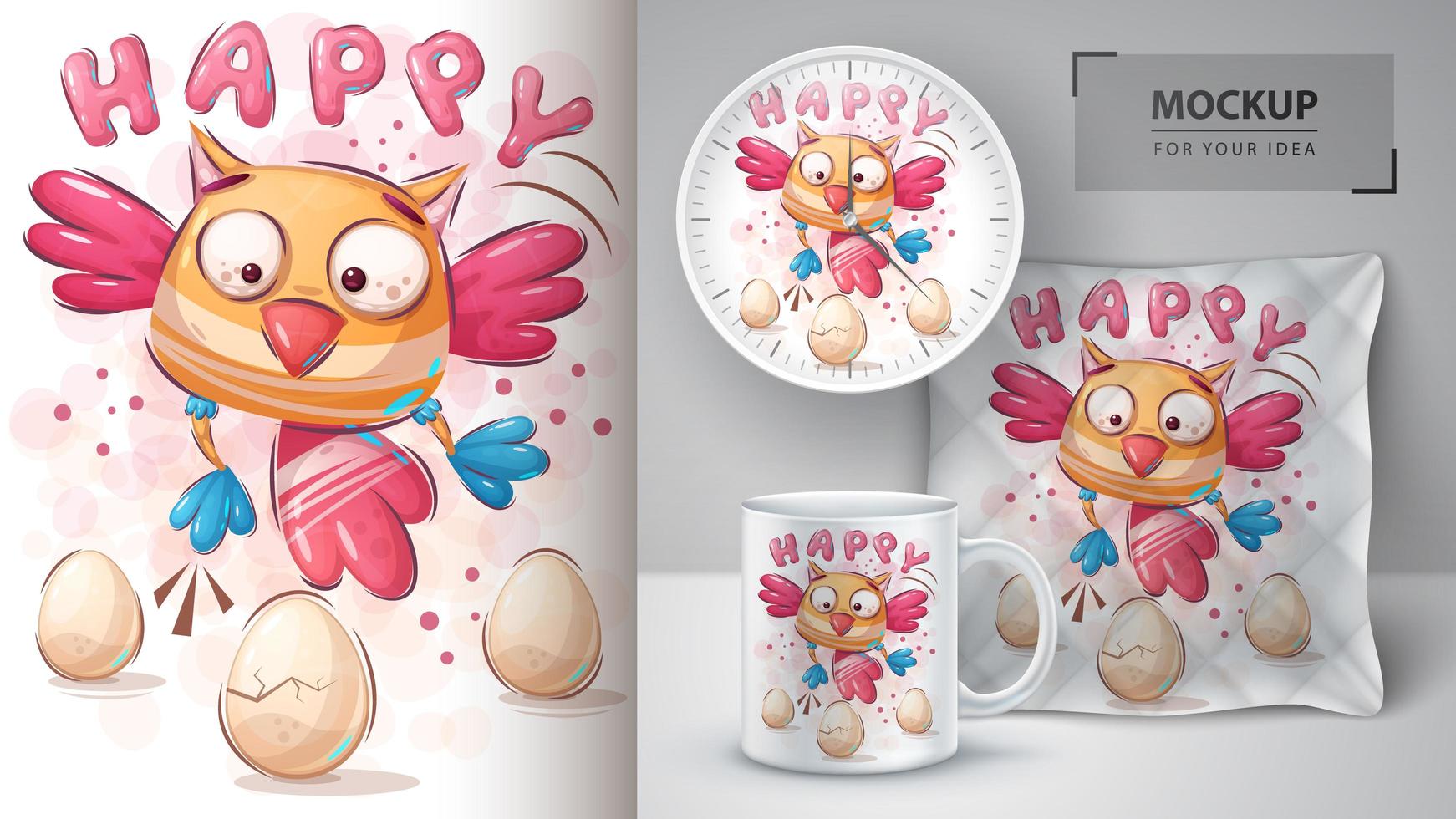 vrolijke vogel met eieren poster vector