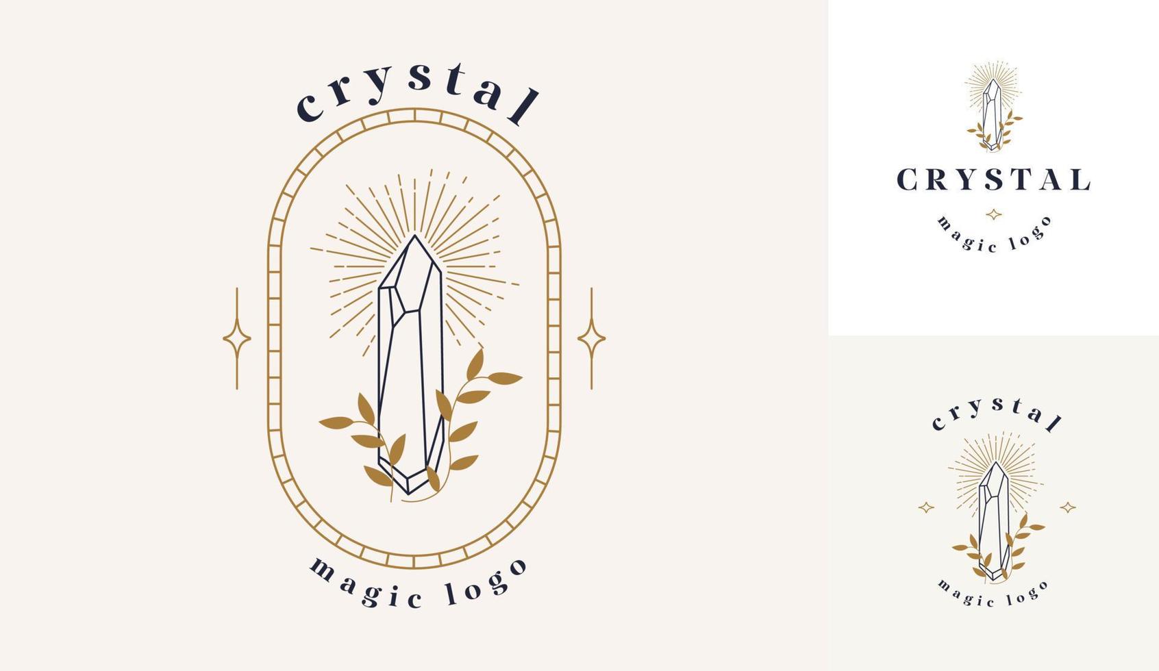 een set logo's in een lineaire stijl. delicate, mysterieuze beelden. mystieke symbool in een minimalistische stijl. magische steen voor spirituele praktijken van etnische magie en astrologische riten. vector