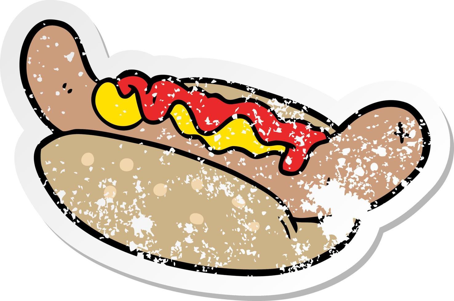noodlijdende sticker van een cartoon hotdog vector