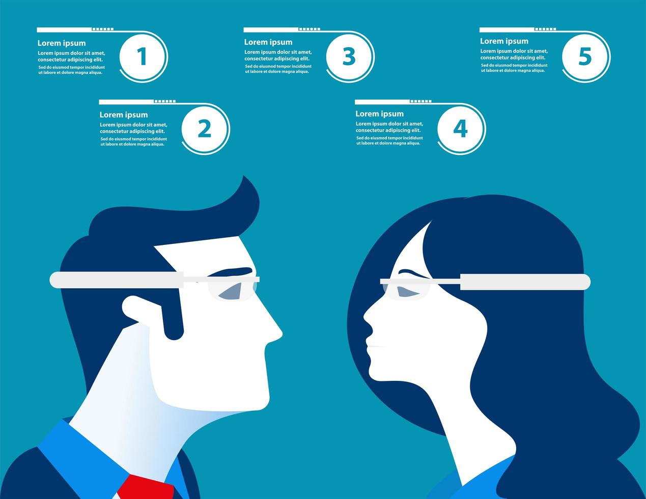 zakenman en vrouw met futuristische glazen infographic vector