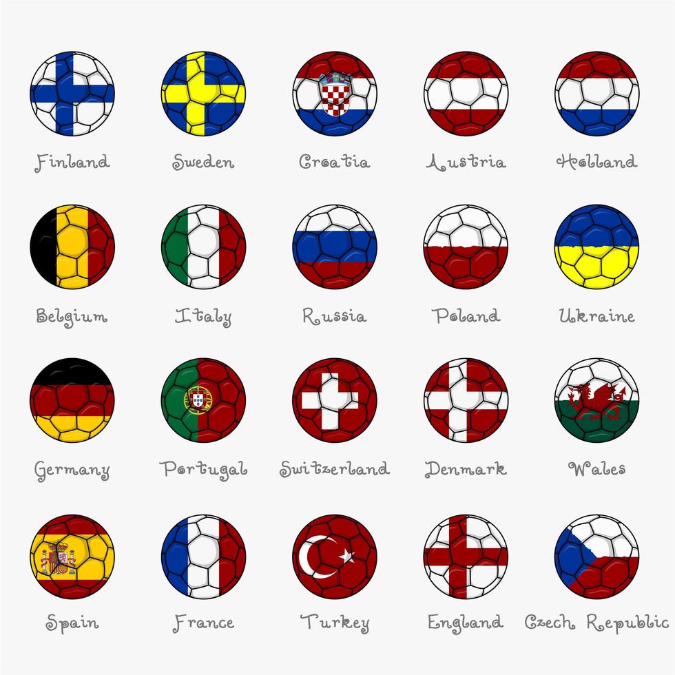 nationale vlaggen van Europa in voetbalvorm vector