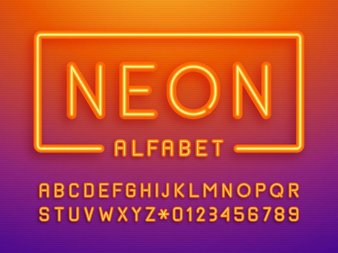 oranje neonlichten letters en cijfers vector
