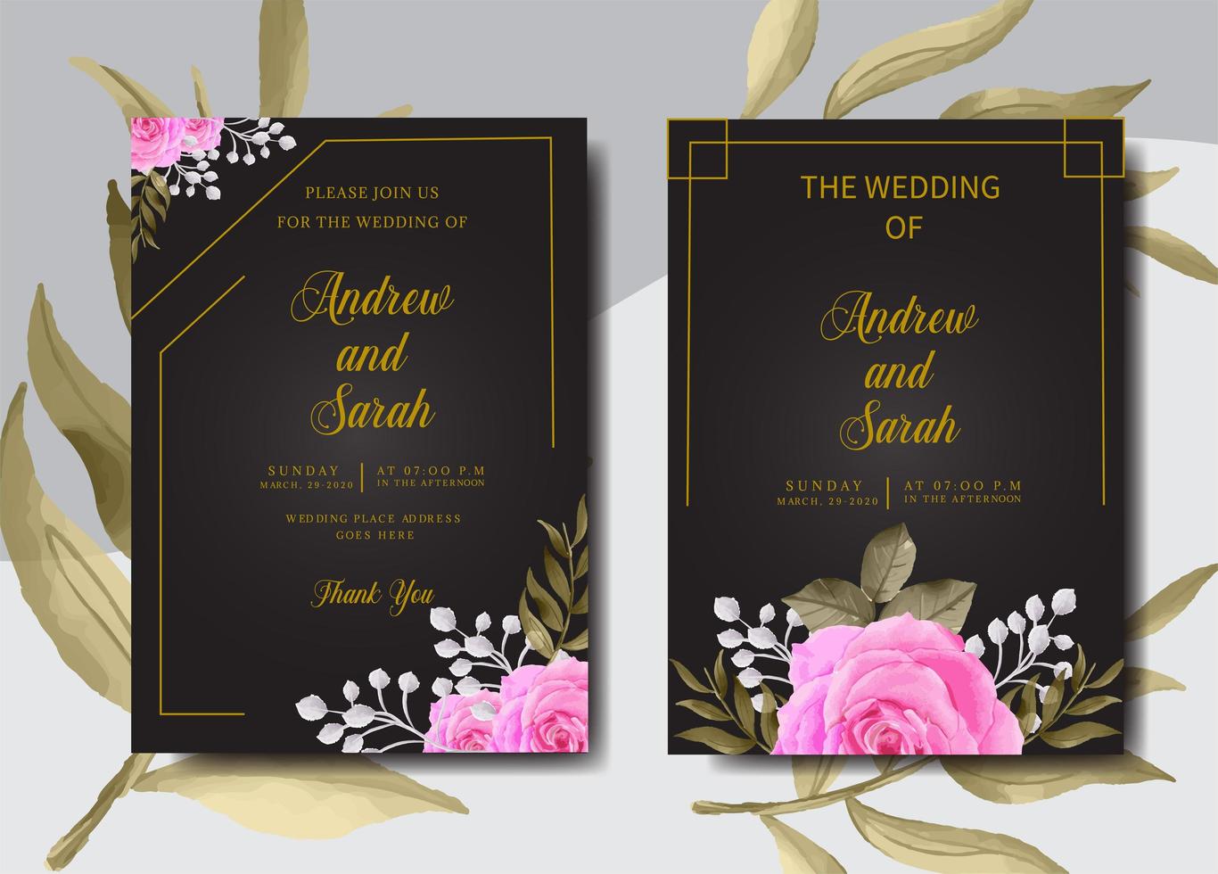 aquarel bruiloft uitnodigingskaart set vector