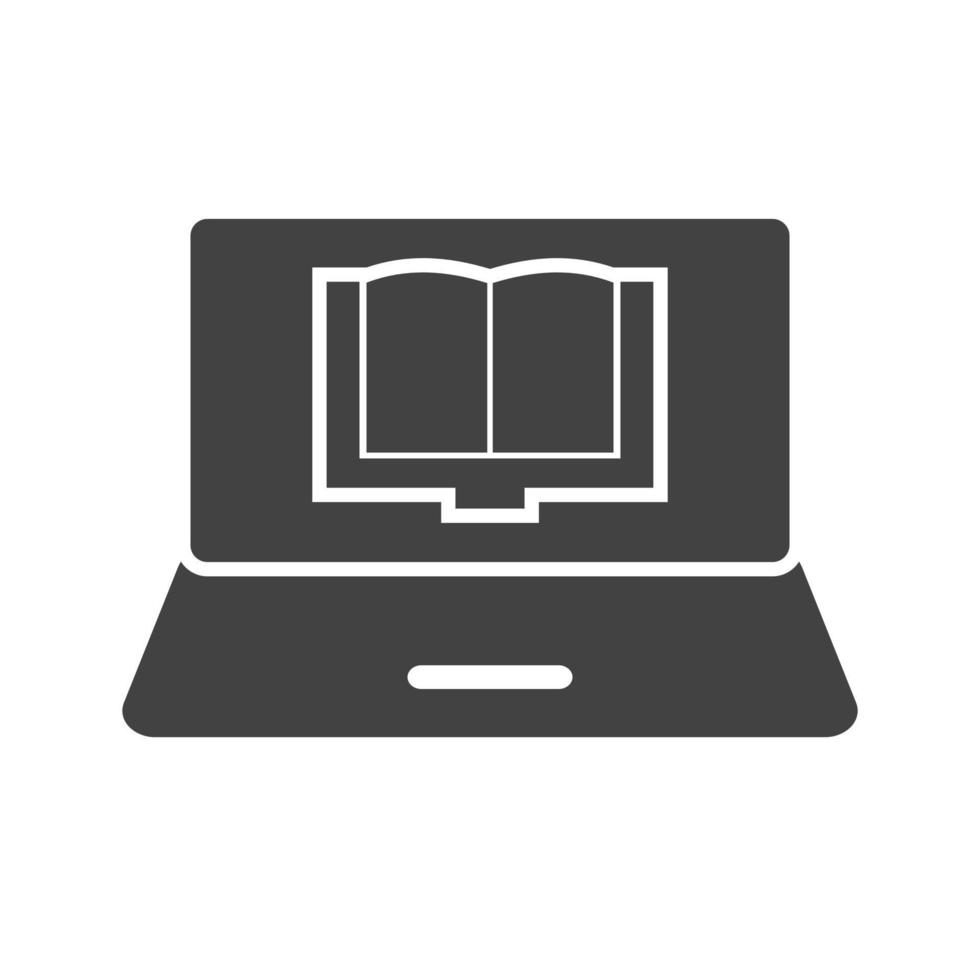 lees boek op laptop glyph zwart pictogram vector