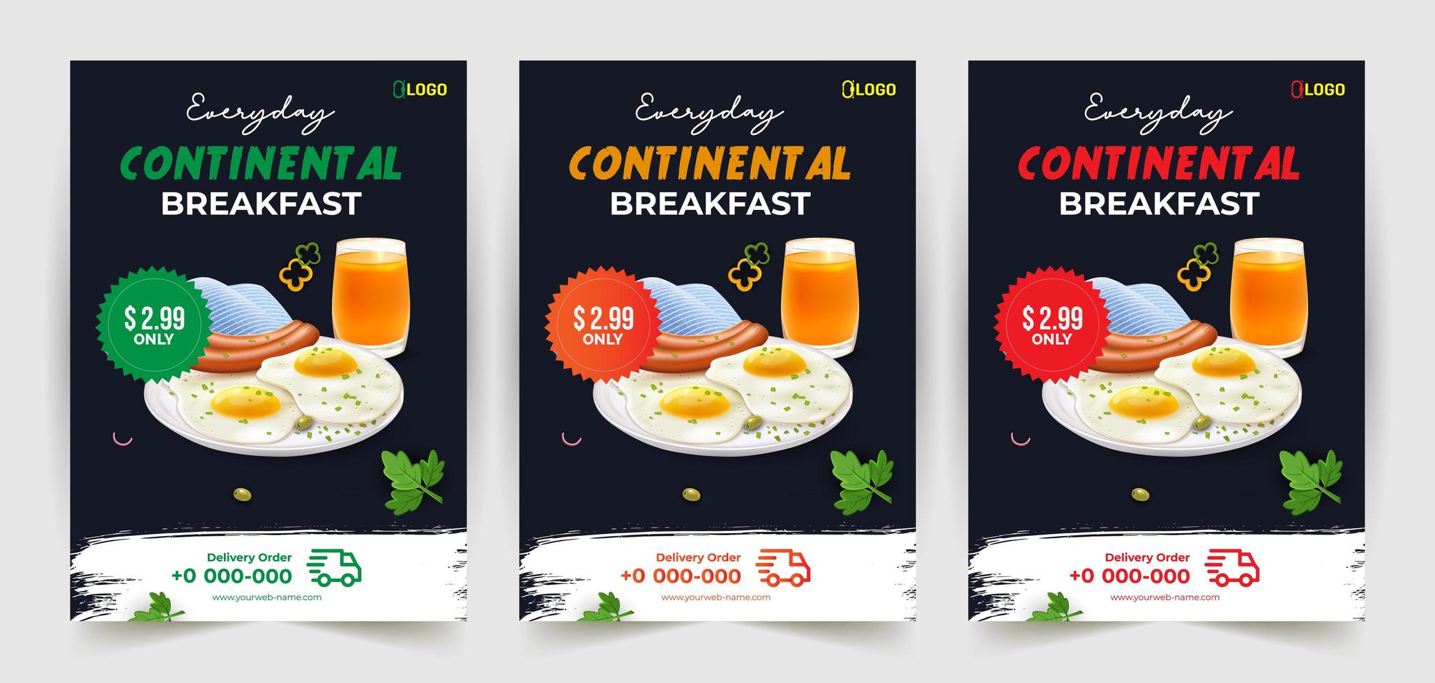 continentale ontbijt flyer ontwerpsjablonen vector