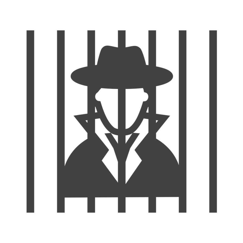 crimineel achter de tralies glyph zwart pictogram vector