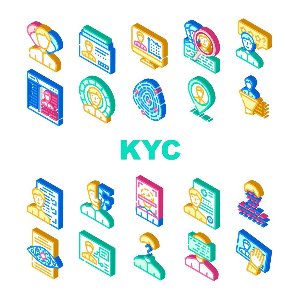 kyc ken uw klant collectie iconen set vector