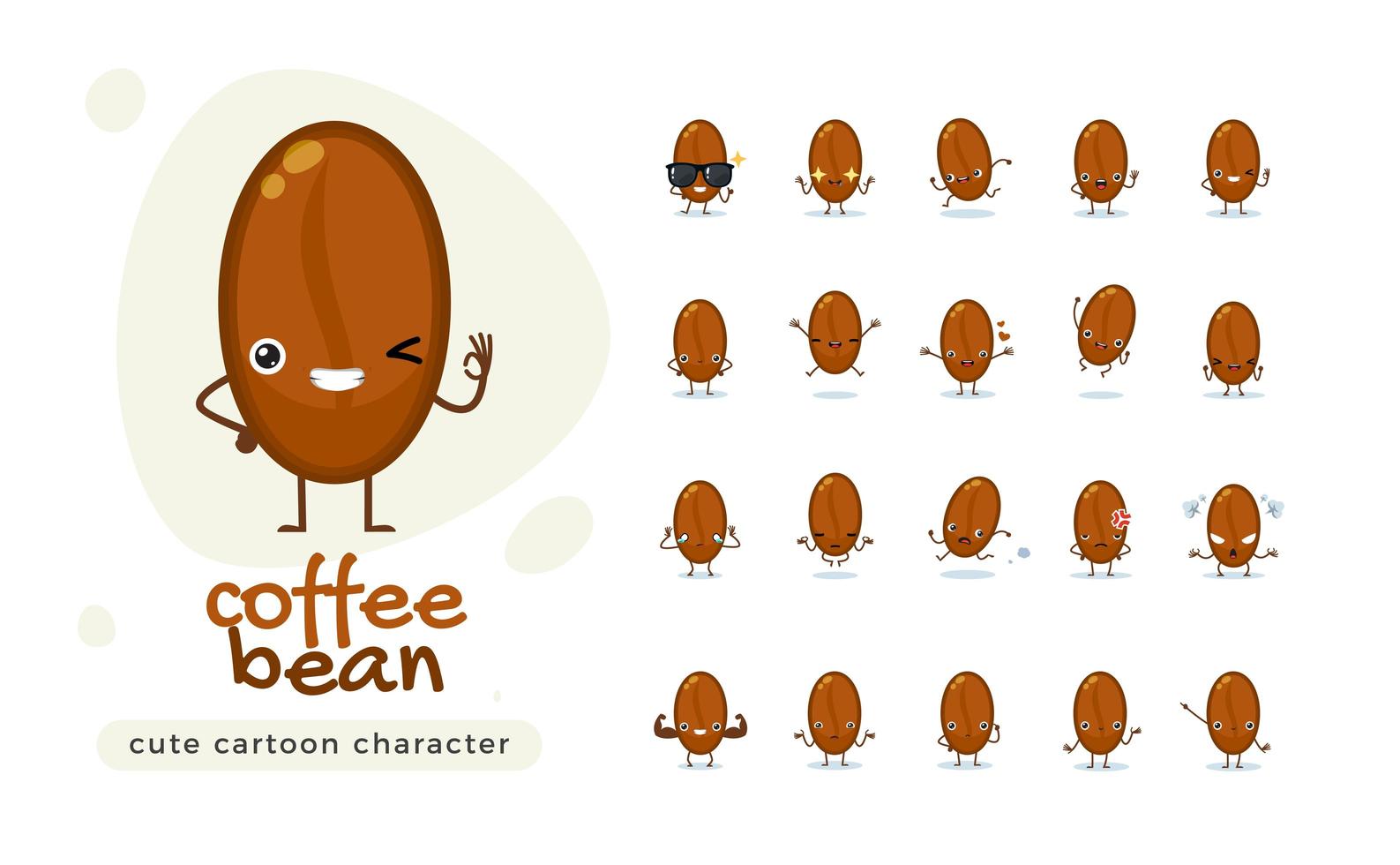 de schattige koffieboon tekenset vector