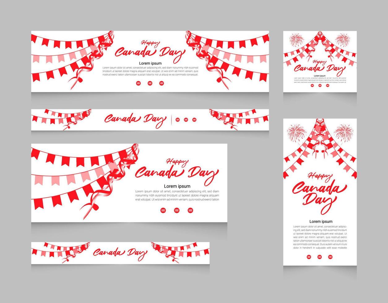 happy canada day vector vakantie webbanner set met lint en witte kleur achtergrondontwerp