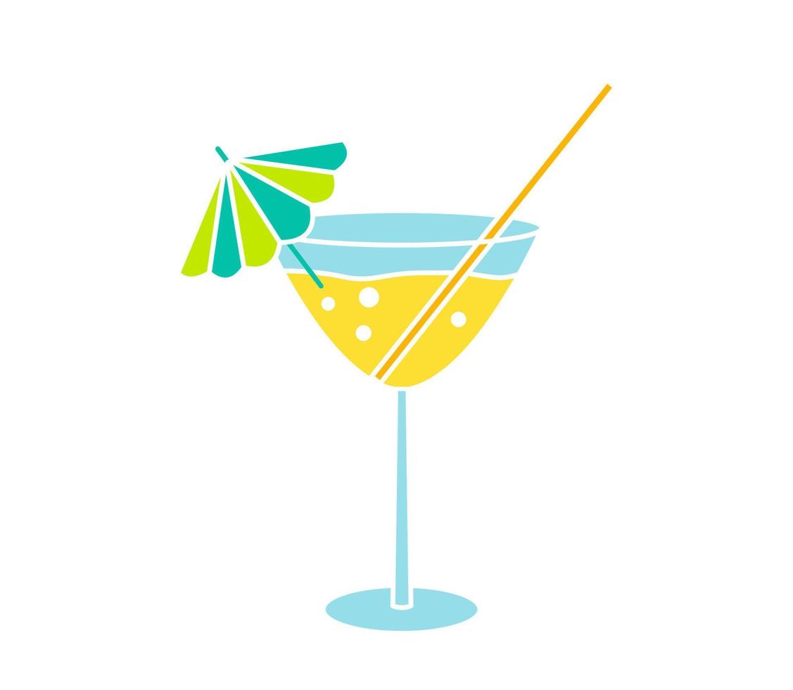 alcoholische gele cocktail met bubbels in glas met paraplu en stro geïsoleerd op een witte achtergrond. kleur vectorillustratie in vlakke stijl. vector