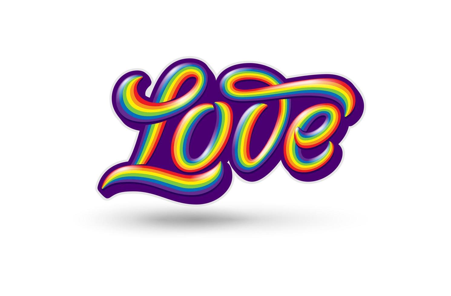 illustratie met kleurrijke handgeschreven liefde typografie op geïsoleerde witte achtergrond. homoseksualiteit embleem. symbool van lgbt-trots en liefde. sjabloon met belettering voor sticker, shirtprint, logo-ontwerp. vector