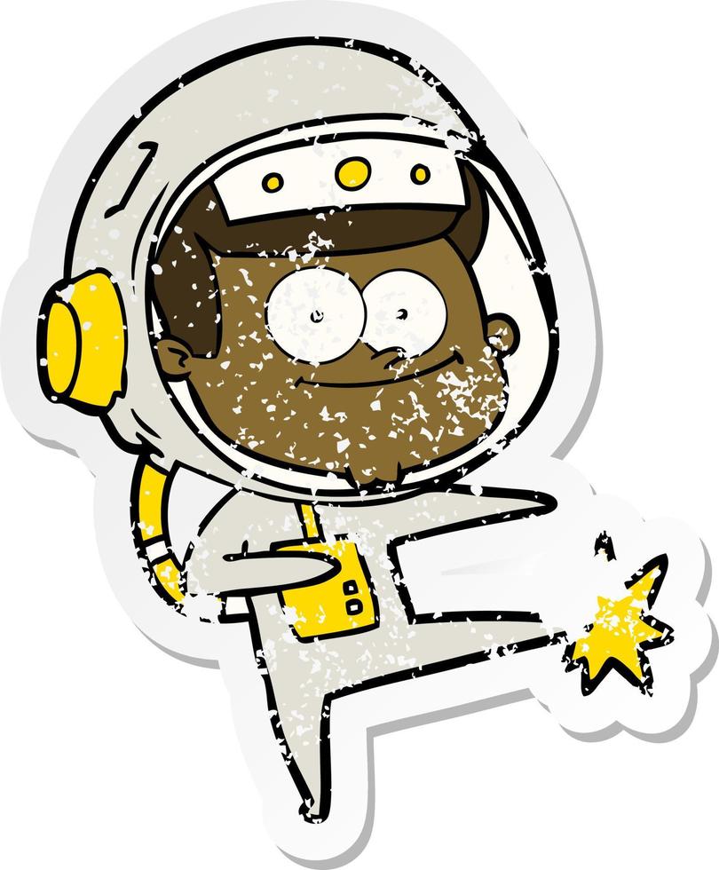 verontruste sticker van een gelukkige cartoon van een astronaut vector